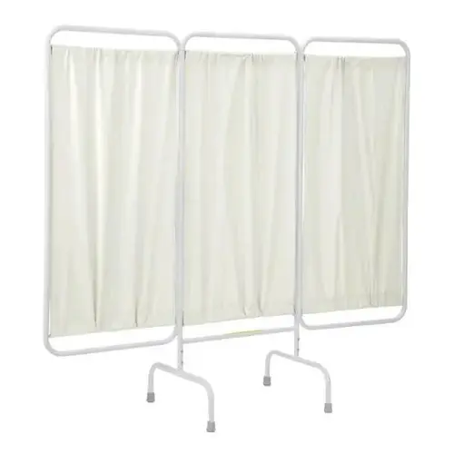 3 Panel Stationary Privacy Screen Room Divider, Antimicrobial Cream Vinyl Panels