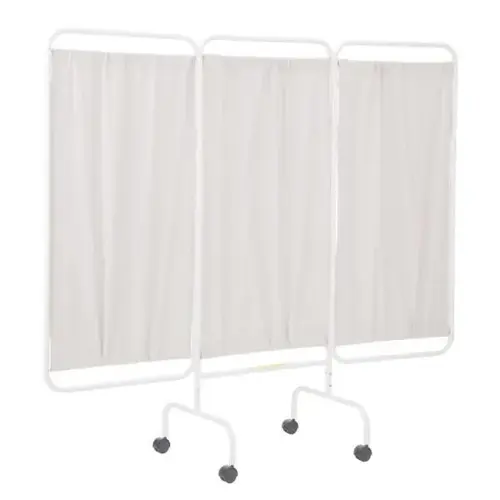 3 Panel Mobile Privacy Screen Room Divider, Antimicrobial White Vinyl Panels