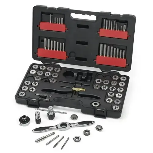 77 Piece Ratcheting Tap And Die Set, Sae/Metric