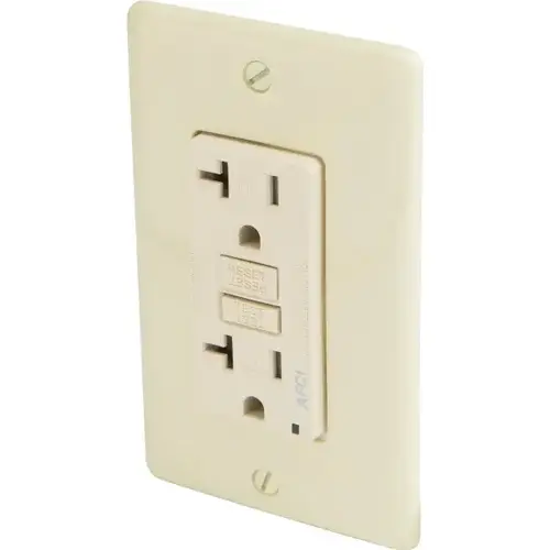 20 Amp 125 Volt Duplex Arc Fault Circuit Interrupter Receptacle (Ivory) 20 Amp 125 Volt Duplex Arc Fault Circuit Interrupter Receptacle (Ivory)