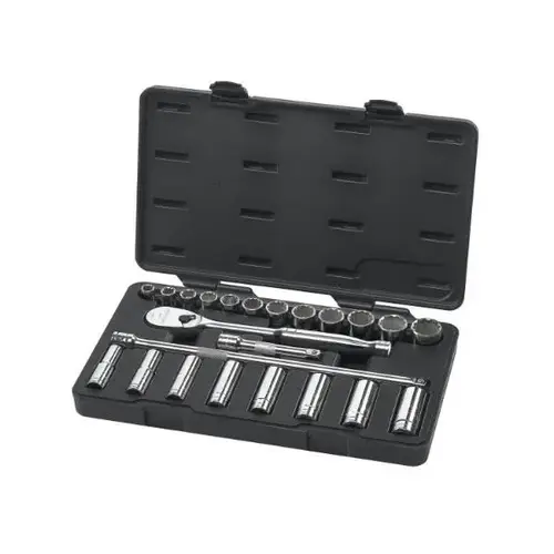23 Piece 1/2 Drive 6 Point Standard & Deep Mechanics Tool Set, Sae