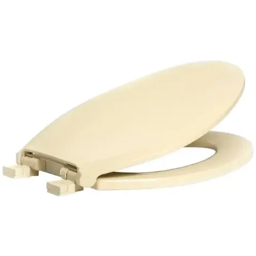 Deluxe Plastic Toilet Seat For Elongated Bowl With Safety Close, Bone