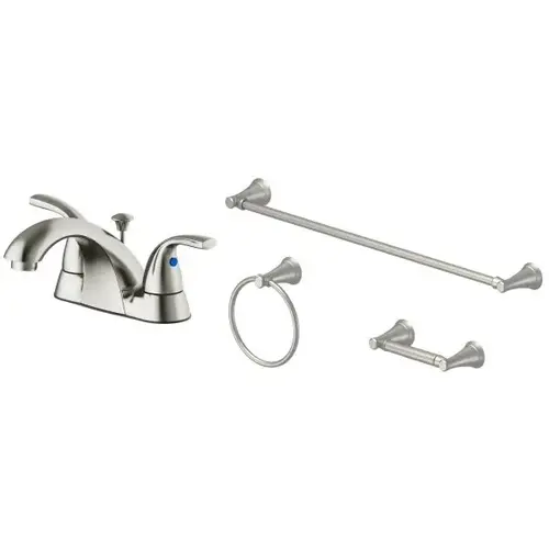 Anchor Point Two-Handle Bathroom Faucet With 3-Piece Accessory Kit And Quick Install Pop-Up In Brushed Nickel Anchor Point Two-Handle Bathroom Faucet With 3-Piece Accessory Kit And Quick Install Pop-Up In Brushed Nickel