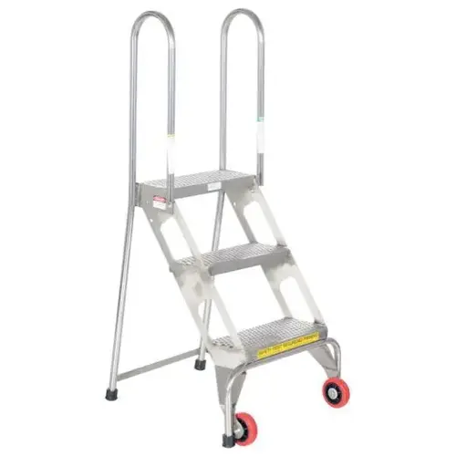 Folding 3-Step Ladder W/ Wheels (Ss)