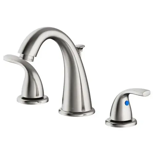 Raleigh Two-Handle Widespread High-Arc Bathroom Faucet With Quick Install Pop-Up In Brushed Nickel Raleigh Two-Handle Widespread High-Arc Bathroom Faucet With Quick Install Pop-Up In Brushed Nickel