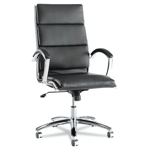 Neratoli High-Back Slim Profile Chair, Faux Leather, 275 Lb Cap, 17.32" To 21.25" Seat Height, Black Seat/Back, Chrome