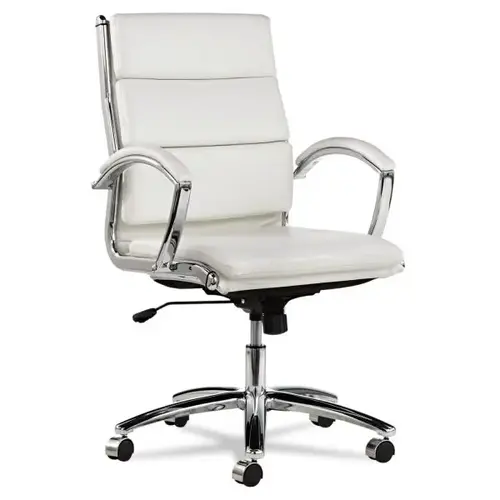 Neratoli Mid-Back Slim Profile Chair, Faux Leather, Up To 275 Lb, 18.3" To 21.85" Seat Height, White Seat/Back, Chrome