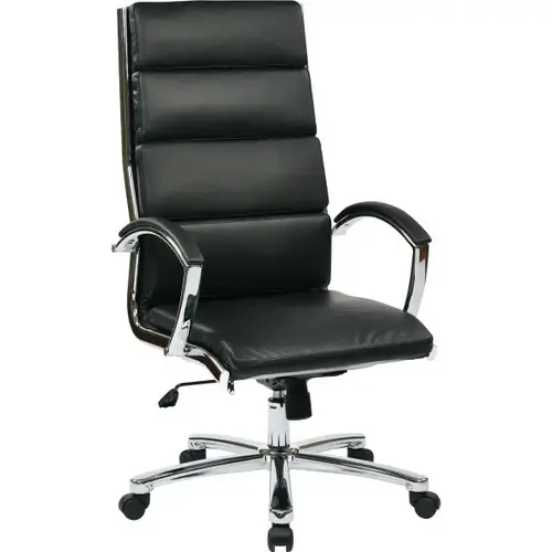 High Back Executive Faux Leather Chair, Padded Arms, Chrome Base Black