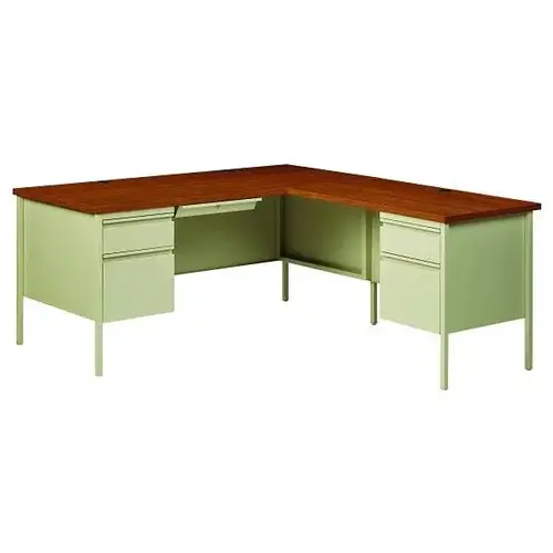 Corner Office Desk With Right Hand Return, 66" D X 72" W, Putty / Oak