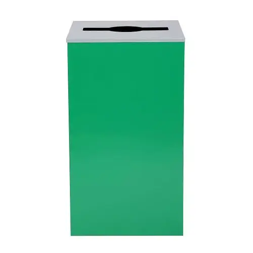 29g Square Trash Can Green Bin - Steel Metal Receptacle