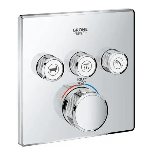 Grohtherm Smartcontrol Triple Function Thermostatic Trim W/ Control Module Square Starlight Chrome Grohtherm Smartcontrol Triple Function Thermostatic Trim W/ Control Module Square Starlight Chrome