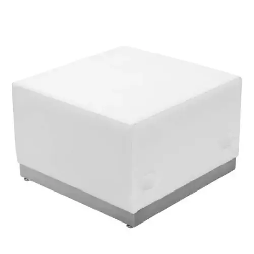 Hercules Melrose White Leather Ottoman With Brushed Stainless Steel Base Hercules Melrose White Leather Ottoman With Brushed Stainless Steel Base