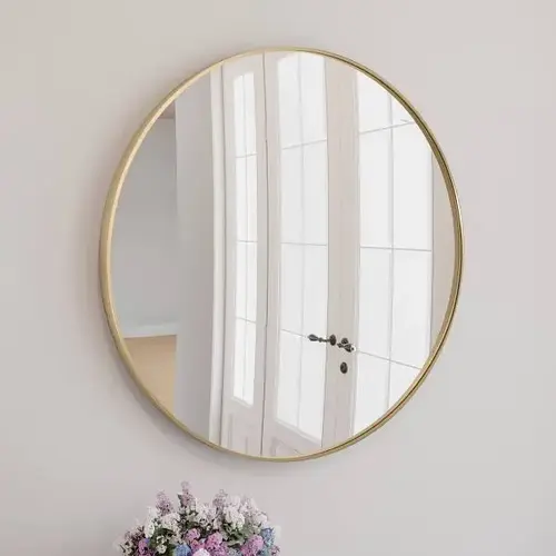 Kenna Round Wall Mirror With Gold Frame, 36"