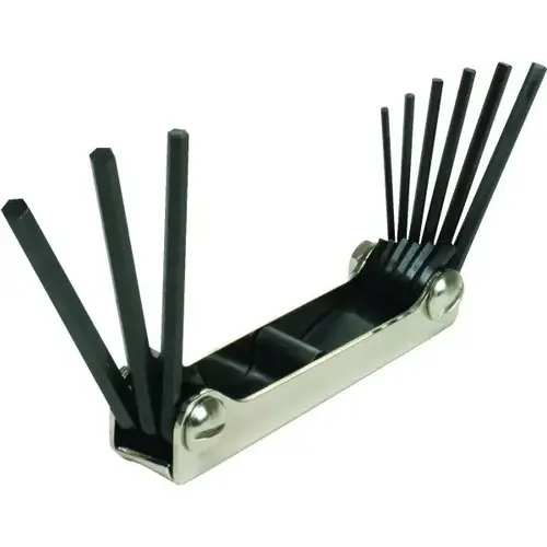 9-Piece Fractional Hex Key Set, Sizes 5/64 Through 1/4", Steel Blades