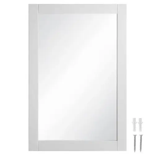 Shorewood Rectangular Wooden Wall Mirror In White, 30" By 20" Shorewood Rectangular Wooden Wall Mirror In White, 30" By 20"
