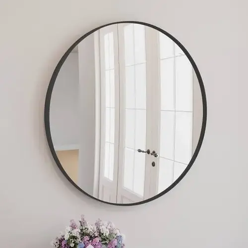 Kenna Round Wall Mirror With Black Frame, 36" Kenna Round Wall Mirror With Black Frame, 36"