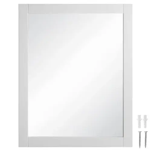 Shorewood Rectangular Wooden Wall Mirror In White, 30" By 24" Shorewood Rectangular Wooden Wall Mirror In White, 30" By 24"