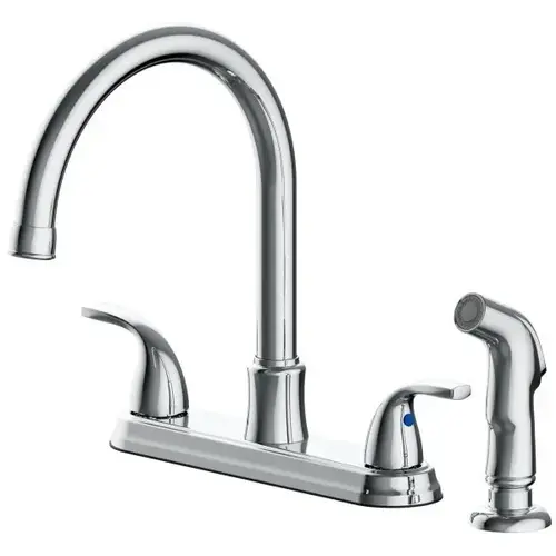 Raleigh Double-Handle High-Arc Kitchen Faucet With Side Sprayer In Chrome Raleigh Double-Handle High-Arc Kitchen Faucet With Side Sprayer In Chrome