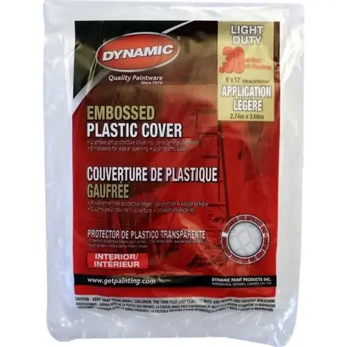 00380 9 ft X 12 ft .3mil Embossed Clear Plastic Flat Packed Drop Cloth