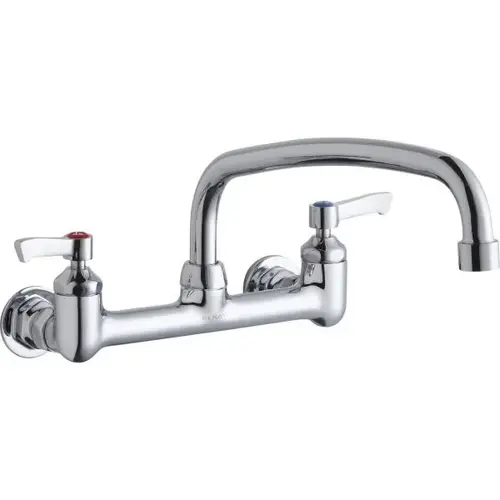 Food Service Faucet, 1.5 Gpm, 8" Center, Wall Mount, Chrome, 2 Handles
