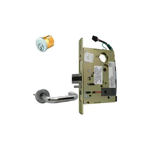 Electrified Mortise Lock, LNJ - LN Rose x J Lever, FS Fail Safe or FSE Fail Secure, Field Selectable, Auto-Sensing Dual Voltage 12/24VDC, Full Wave Rectification, RX Request to Exit Switch, LA Keyway 1-Bitted, Grade 1, 626/US26D Satin Chrome Electrified Mortise Lock, LNJ - LN Rose x J Lever, FS Fail Safe or FSE Fail Secure, Field Selectable, Auto-Sensing Dual Voltage 12/24VDC, Full Wave Rectification, RX Request to Exit Switch, LA Keyway 1-Bitted, Grade 1, 626/US26D Satin Chrome