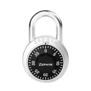 Zephyr Secure 1902 Anti-Shim Combination Padlock, Stainless Steel Body, Hardened Steel Shackle, Black Dial