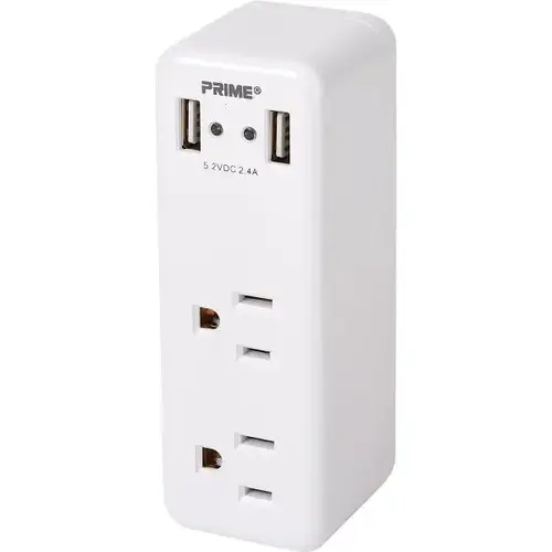 Pbusb242 Wall Tap Adapter, 2 Outlets With 2 Usb Ports