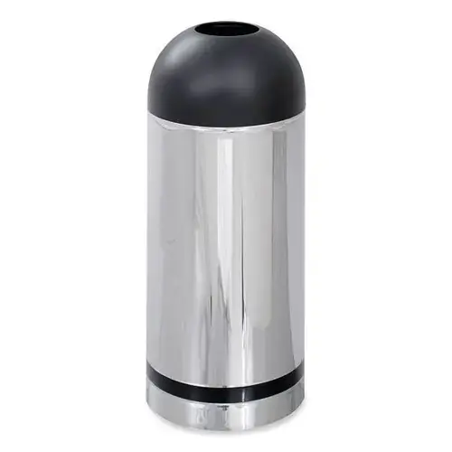 Open Top Dome Waste Receptacle, Steel, 15 Gal, Stainless Steel/Black