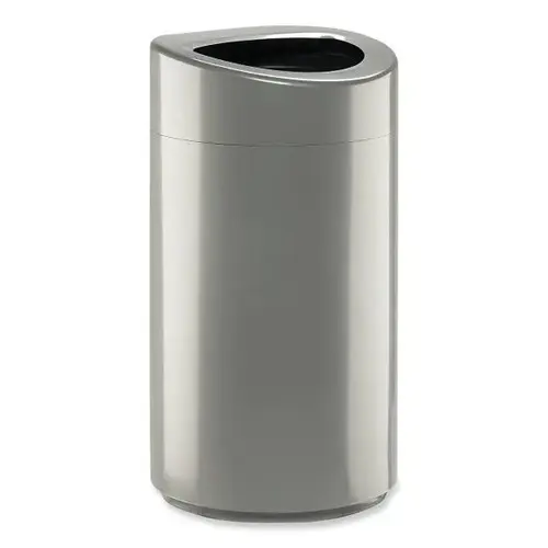 Open Top Oval Waste Receptacle, Steel, 14 Gal, Silver