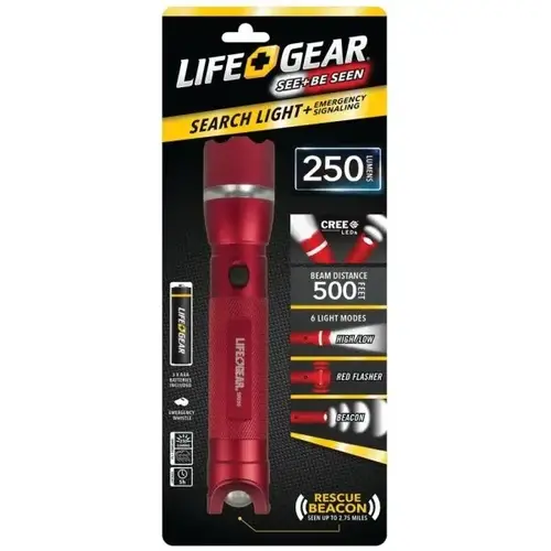 Emergency Search Light And Signal Beacon, Red, Uses Aaa Batteries