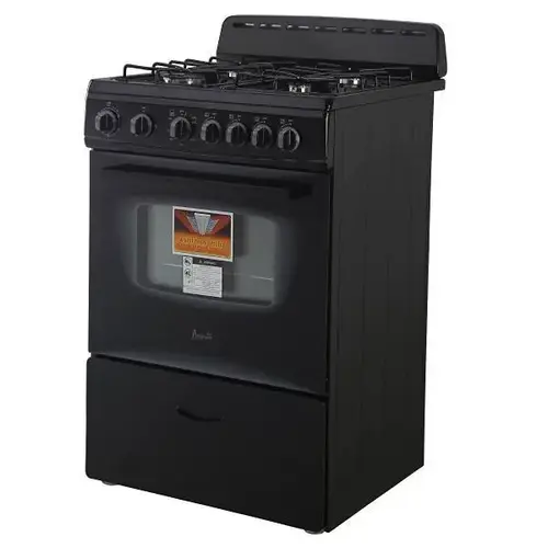 24 In. 2.6 Cu. Ft. 4 Burner Gas Freestanding Range, Manual Clean, Black, ADA