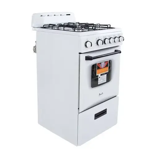 20 In. 2.1 Cu. Ft. 4 Burner Gas Freestanding Range, Maunal Clean, White, ADA 20 In. 2.1 Cu. Ft. 4 Burner Gas Freestanding Range, Maunal Clean, White, ADA