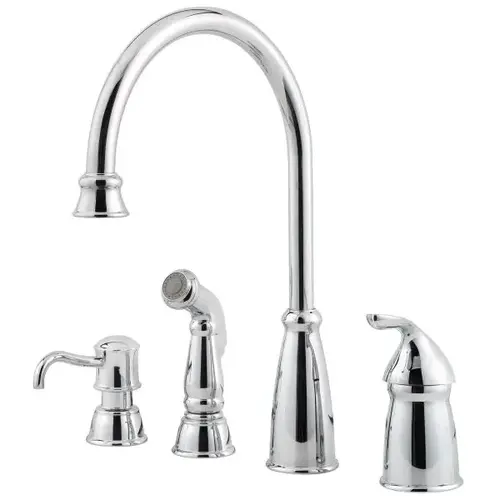 Avalon 1 Handle Kitchen Faucet With Side Spray/ Soap Dispenser In Chrome Avalon 1 Handle Kitchen Faucet With Side Spray/ Soap Dispenser In Chrome