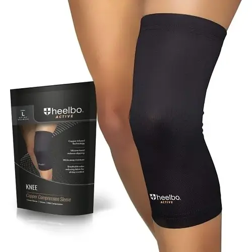 Copper Infused Knee Compression Sleeve, Breathable, Black, Large