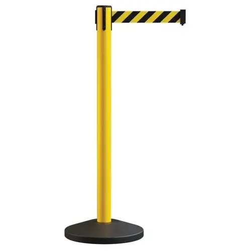 Crowd Control Retractable Belt Barrier With Black & Yellow Belt