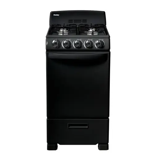 20 In. 2.3 Cu. Ft. 4 Burner Gas Freestanding Range, Manual Clean, Black, ADA