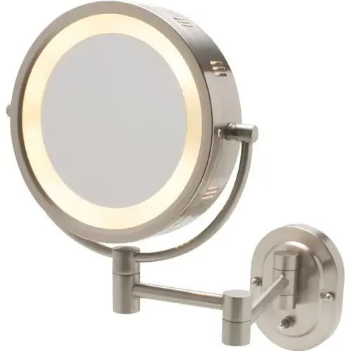 8" Wall Mount Mirror With Halo Light, Plug In, Nickel 8" Wall Mount Mirror With Halo Light, Plug In, Nickel