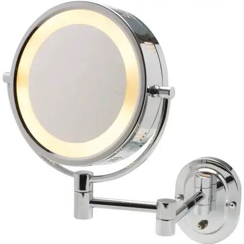 8" Wall Mount Mirror With Halo Light, Direct Wire, Chrome