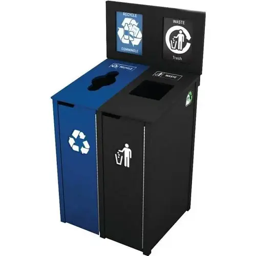 22 Gal. Double Waste And Recycle Bin (Black/Navy Blue) 22 Gal. Double Waste And Recycle Bin (Black/Navy Blue)
