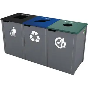Nex-Terra N3-SPW-6 26 Gal. Triple Waste And Recycle Bin (Black/Navy Blue/Green)