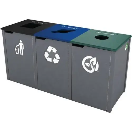 26 Gal. Triple Waste And Recycle Bin (Black/Navy Blue/Green)