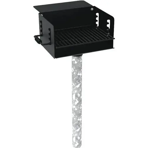 300 Sq. In. Pedestal Grill W/ Utility Shelf And Mount Post (Black)