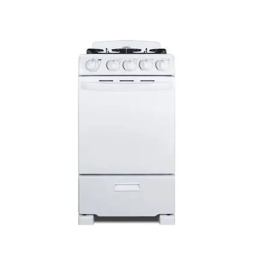 20 In. 2.3 Cu. Ft. 4 Burner Gas Freestanding Range, Manual Clean, White, ADA