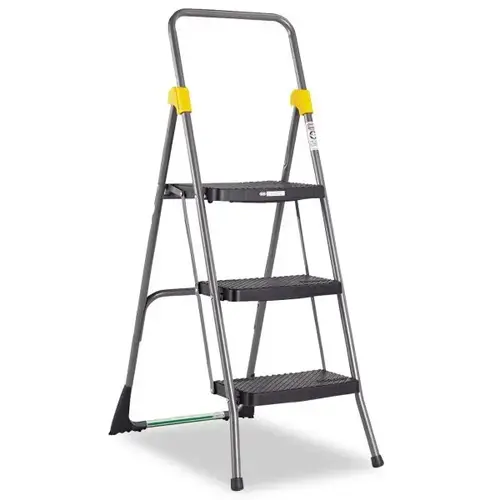 Commercial 3-Step Folding Stool, 300 Lb Capacity, Gray