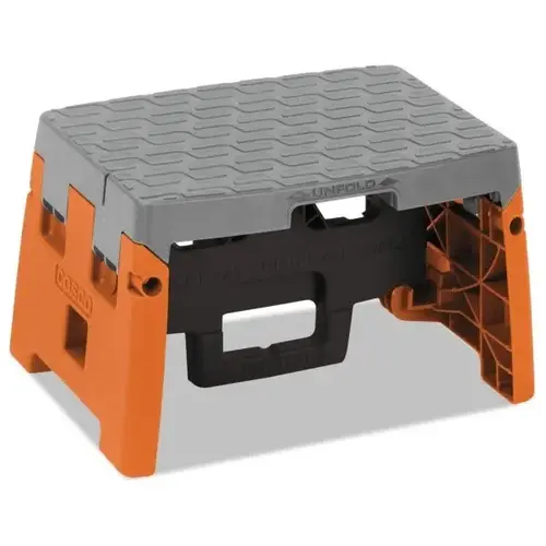 One-Step Folding Step Stool, 300 Lb, 8 1/2" Working Height, Orange/Gray