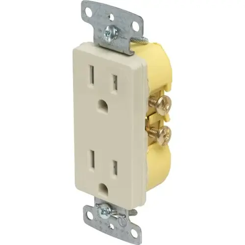 15 Amp 125 Volt Self-Grounding Residential Decorator Straight Blade Duplex Standard Outlet (Ivory) 15 Amp 125 Volt Self-Grounding Residential Decorator Straight Blade Duplex Standard Outlet (Ivory)