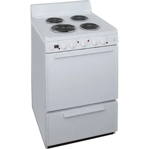 Premier 24 In. 2.9 Cu. Ft. 4 Burner Electric Freestanding Coil Range, Manual Clean, White, ADA Premier 24 In. 2.9 Cu. Ft. 4 Burner Electric Freestanding Coil Range, Manual Clean, White, ADA