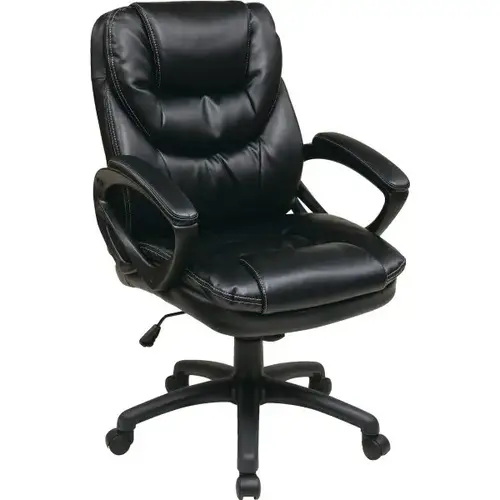 Faux Leather Manager Chair With Padded Arms Black Faux Leather Manager Chair With Padded Arms Black