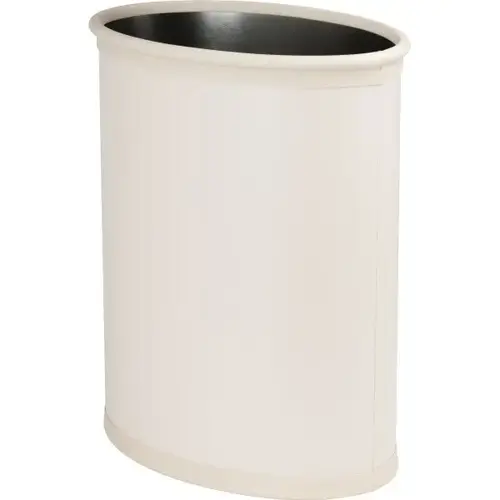 Oval Metal Wastebasket Wrapped In Vinyl, Top And Bottom Bumpers, Vanilla Oval Metal Wastebasket Wrapped In Vinyl, Top And Bottom Bumpers, Vanilla