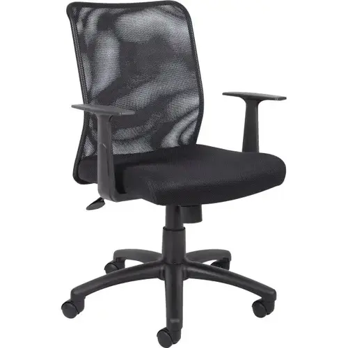 Mesh Back Upholstered Task Chair With T-Arms, Black Mesh Back Upholstered Task Chair With T-Arms, Black